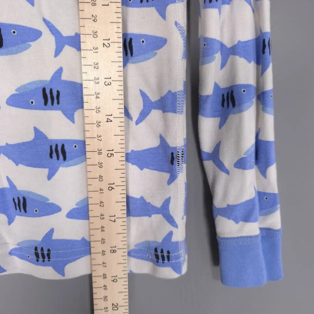 HANNA ANDERSSON‎ 100% Organic Cotton Shark Pajama 8 Set Kids White & Blue